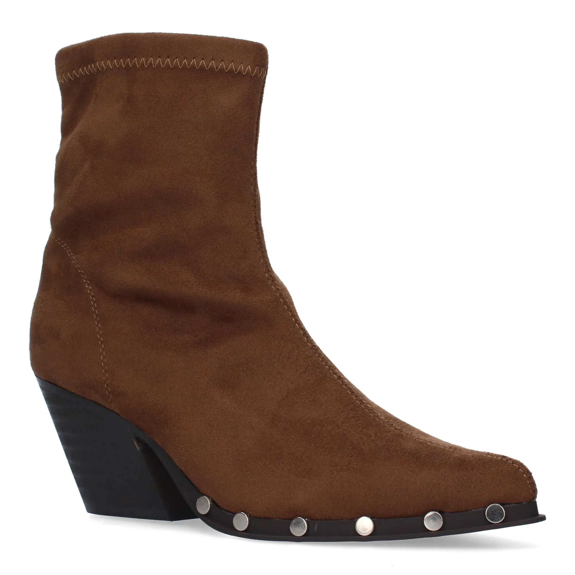 Botines con tacón camperos cowboy con tachuelas mujer marrón