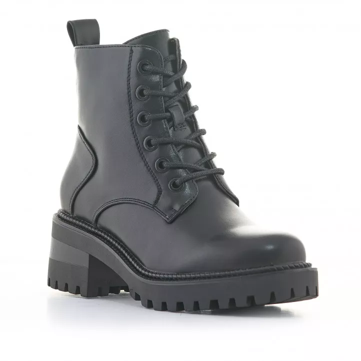 Botines tacón Owel negros con cremallera lateral y cordones