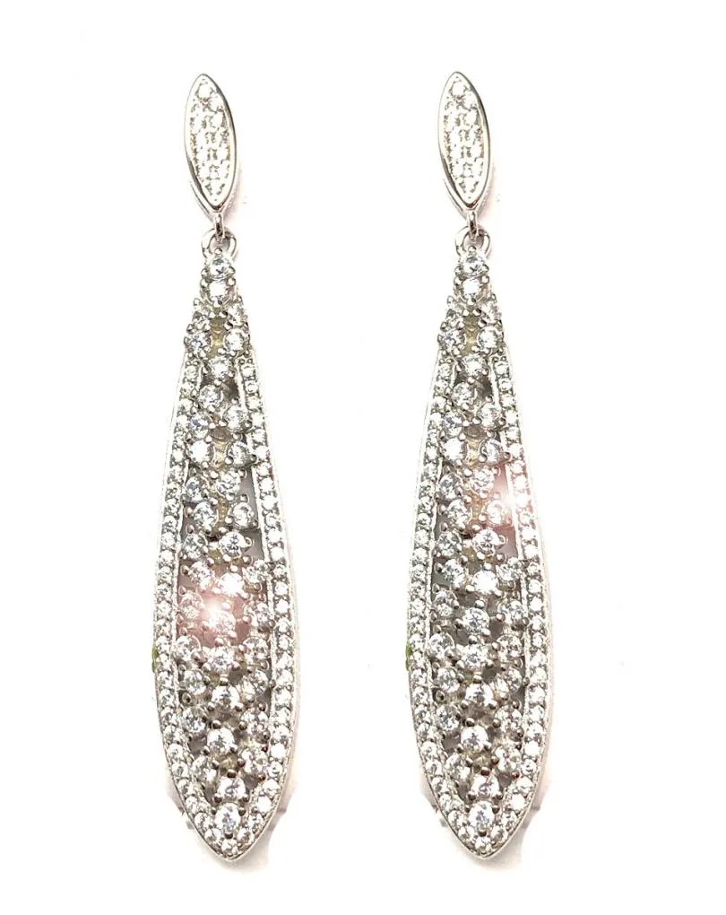 ELEGANTES PENDIENTES PLATA LARGOS DE CEREMONIA PARA NOVIAS
