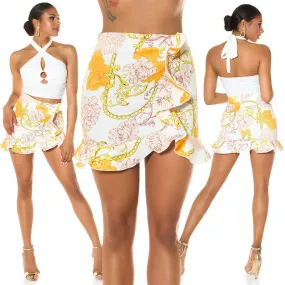 Minifalda estampada amarillo de moda