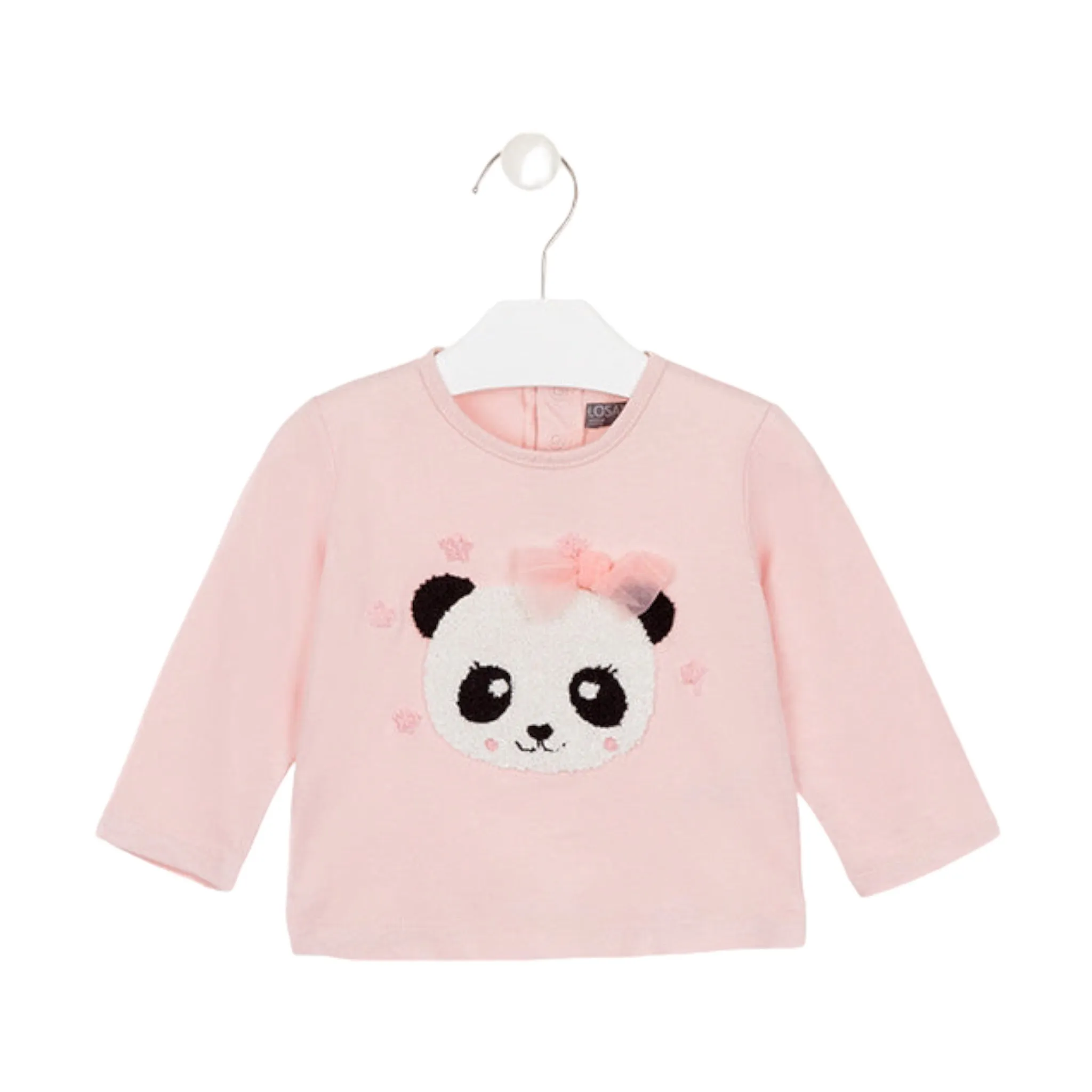 Playera con panda en tejido de rizo bebé niña LOSAN