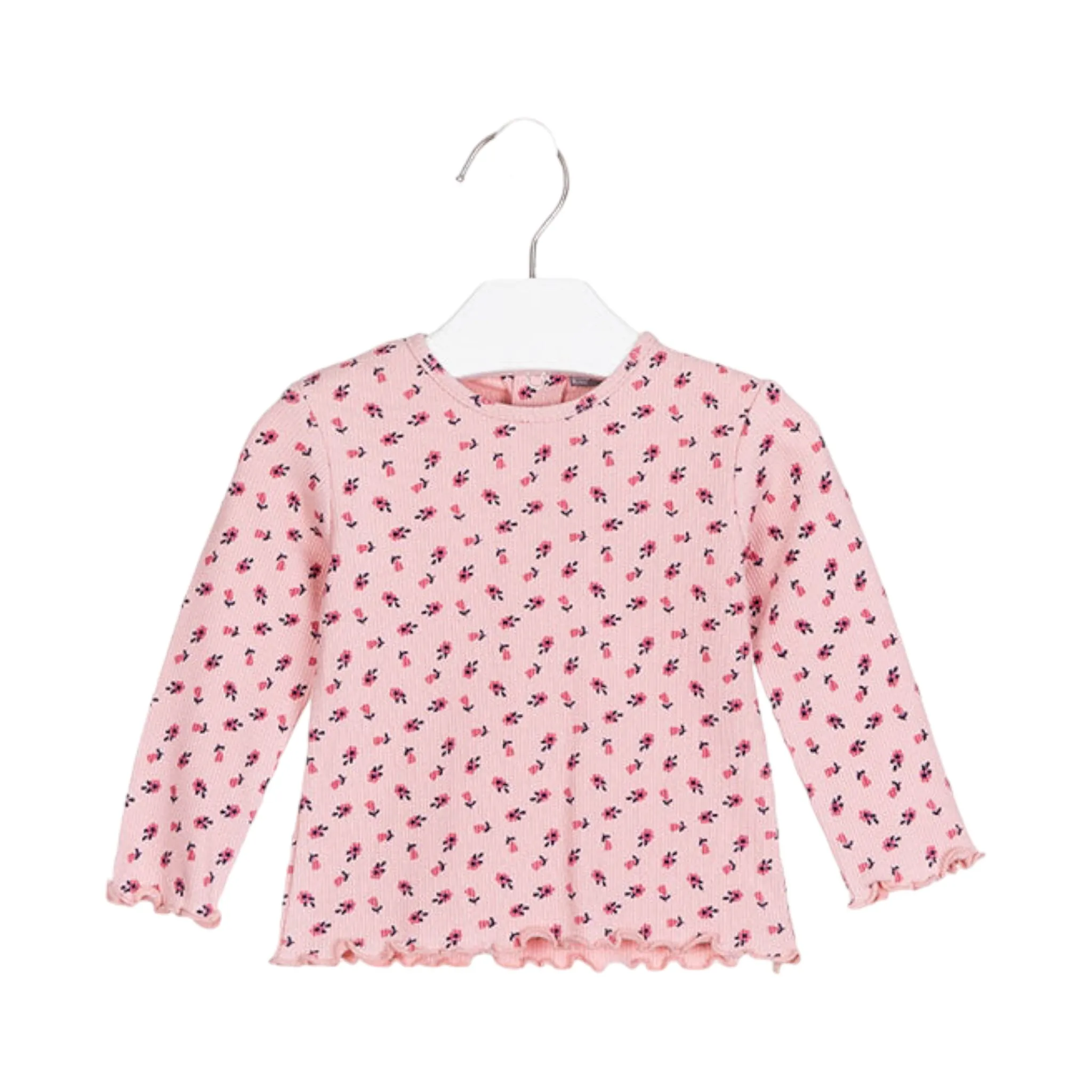 Playera flores color rosa en tejido de canalé con florecitas bebé niña Losan