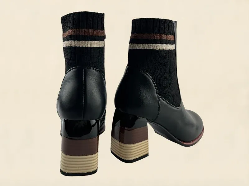 Rock Away | Botines mujer negros con tacón geométrico  multicolor Venecia