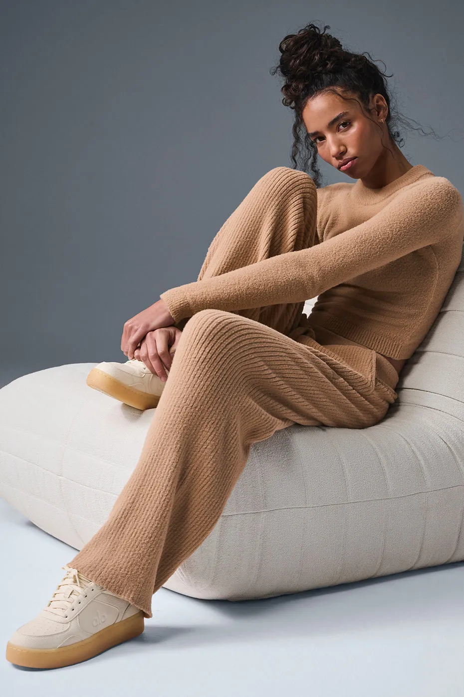 SNUGGLE UP SWEATER HIGHWAIST WIDE LEG PANT  TOASTED ALMOND