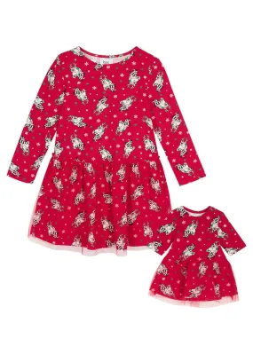 Vestido de punto para niñas + vestido para muñecas Rojo