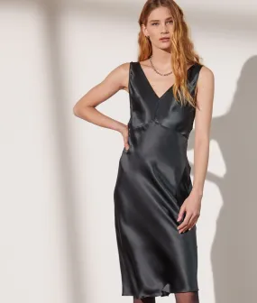 Vestido midi de seda ROSIE VERT SAPIN - ETAM